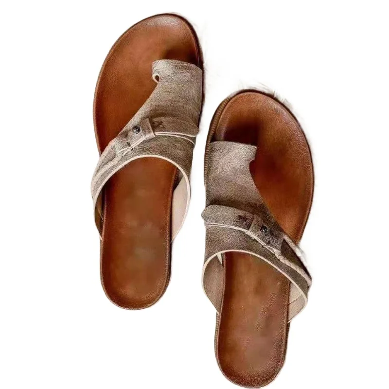 2025 Sandals for Women Orthopedic Bunion Corrector Slippers Leather Ring Toe Sandal Comfy Platform Flat Lady Shoes Plus Sizes 43