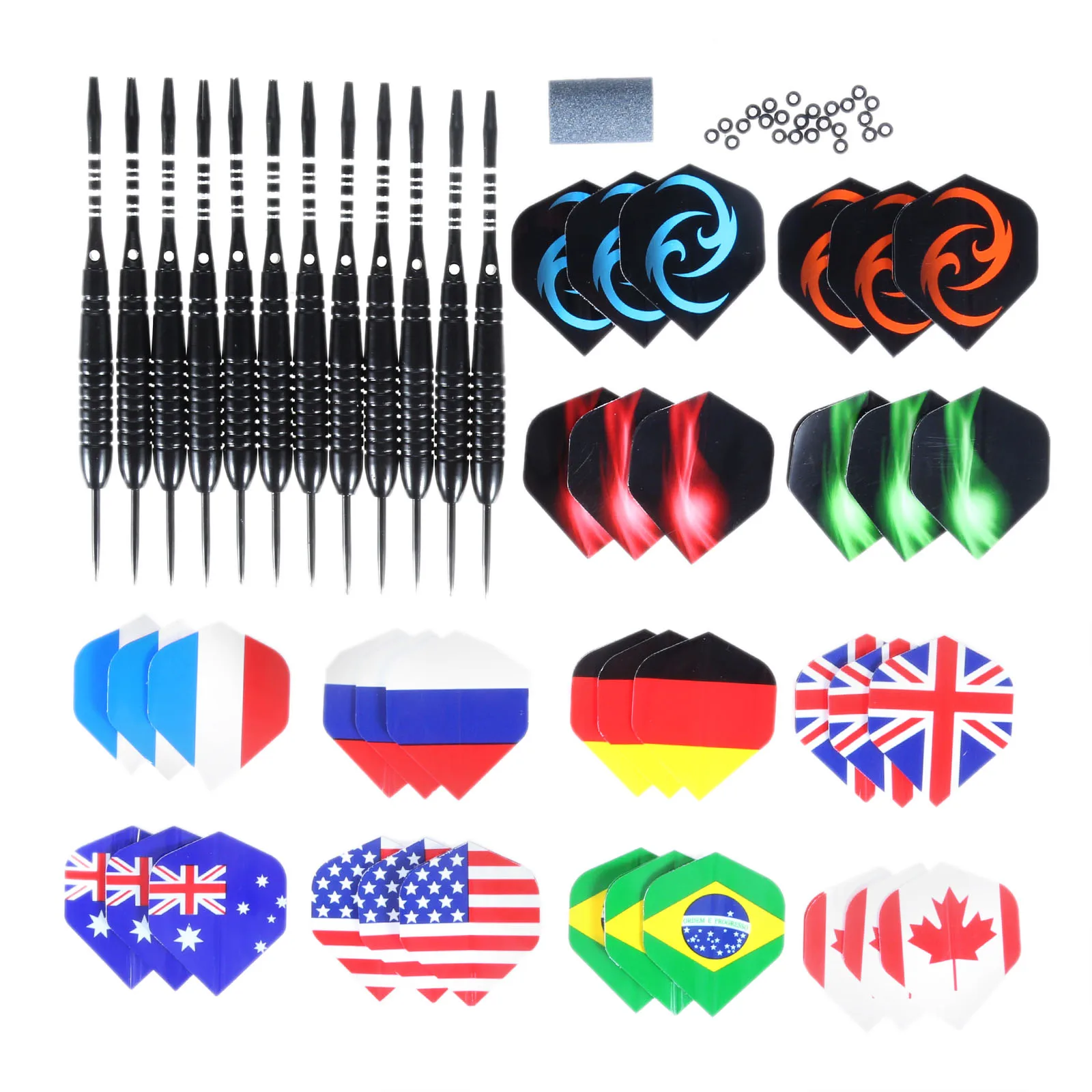 

12Pcs 22 g Professional Aluminium Darts with Metal Tip with Aluminium Shaft, 24 Flights, 24 Anti-Loose Rubber Rings w/ Whetstone