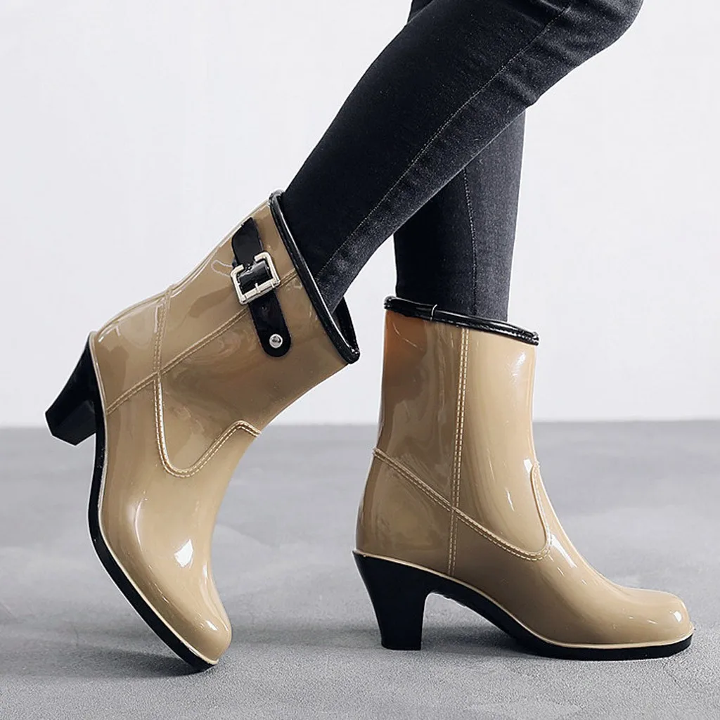 New Women's Rain Ankle Boots Ladies Winter Waterproof Woman Snow Boot Women's Non-Slip High Heel Fashion Water Shoes Botas Mujer