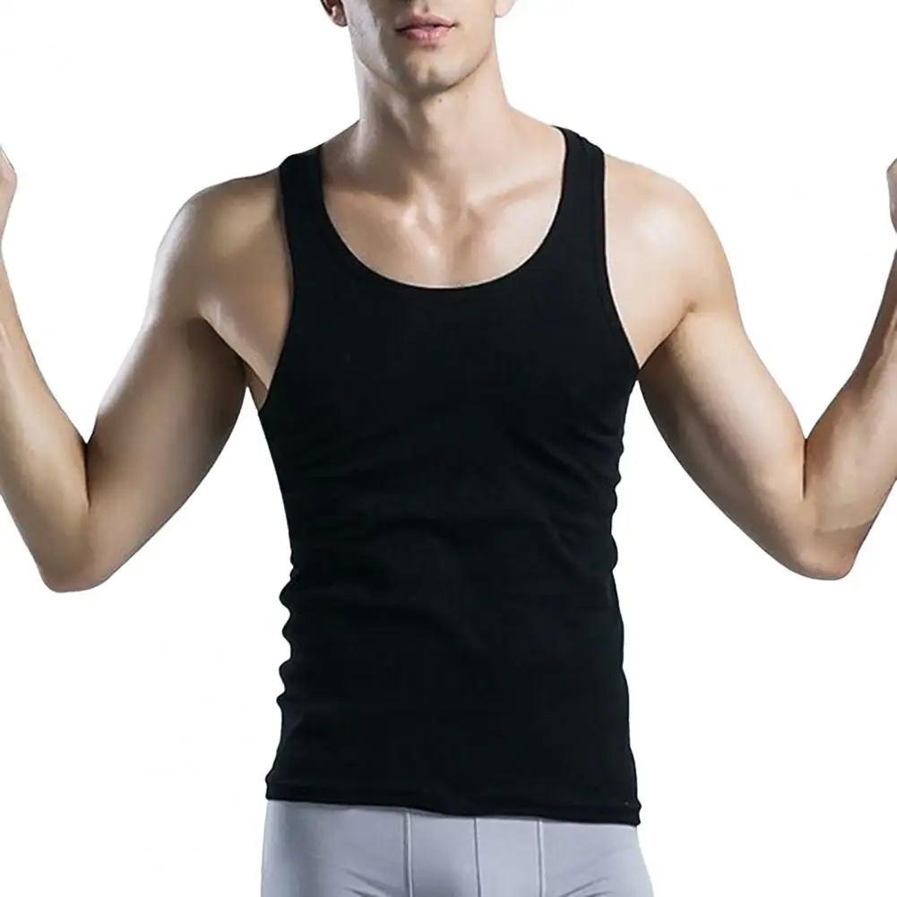 Men Summer Sport Vest O-Neck Sleeveless Fitness Vest Slim Fit Solid Color Tank Top Stretchy Pullover Tops Streetwear