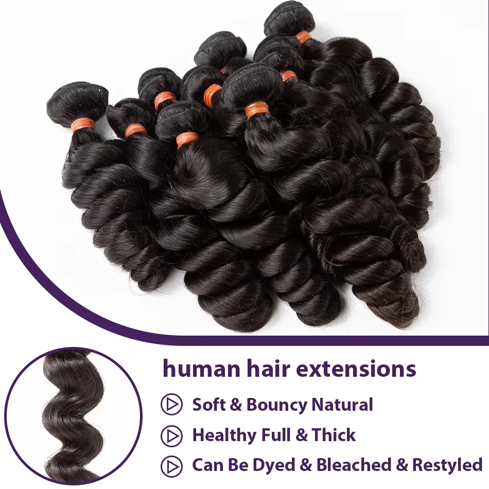 12 A Loose Wave Human Hair Bundle Peruvian Raw Virgin Hair 30 32 Inch Loose Deep Wave 3/4 Pcs Bundles Weave Hair Extensions 3