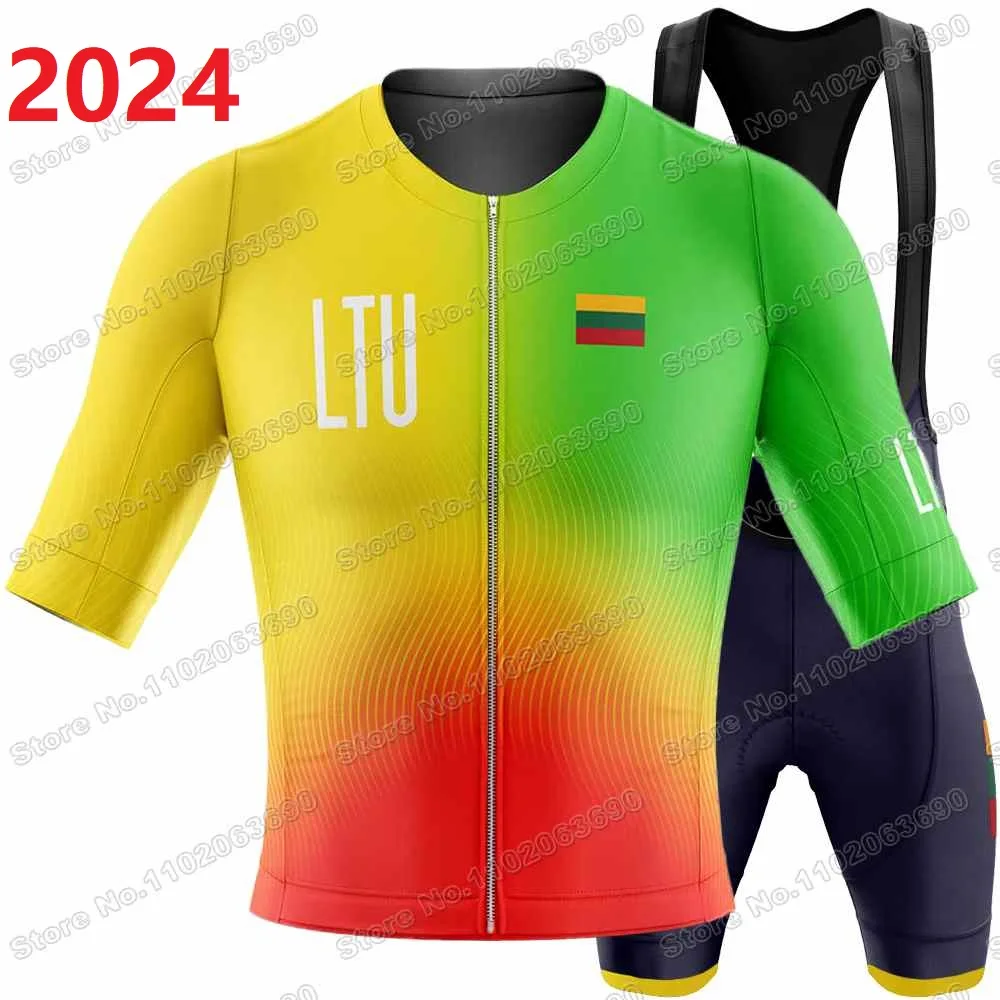LTU National Team Cycling Jersey Set Lithuania Cycling Clothing Men Road Bike Shirt Suit Bicycle Bib Shorts MTB Uniform