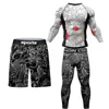 New Compression MMA Rashguard T-shirt Men's Running Suit Muay Thai Shorts Rash Guard Sports Gym Bjj Gi Boxing Jerseys 4pcs/Sets 2