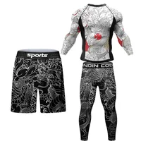 New Compression MMA Rashguard T-shirt Men's Running Suit Muay Thai Shorts Rash Guard Sports Gym Bjj Gi Boxing Jerseys 4pcs/Sets 2