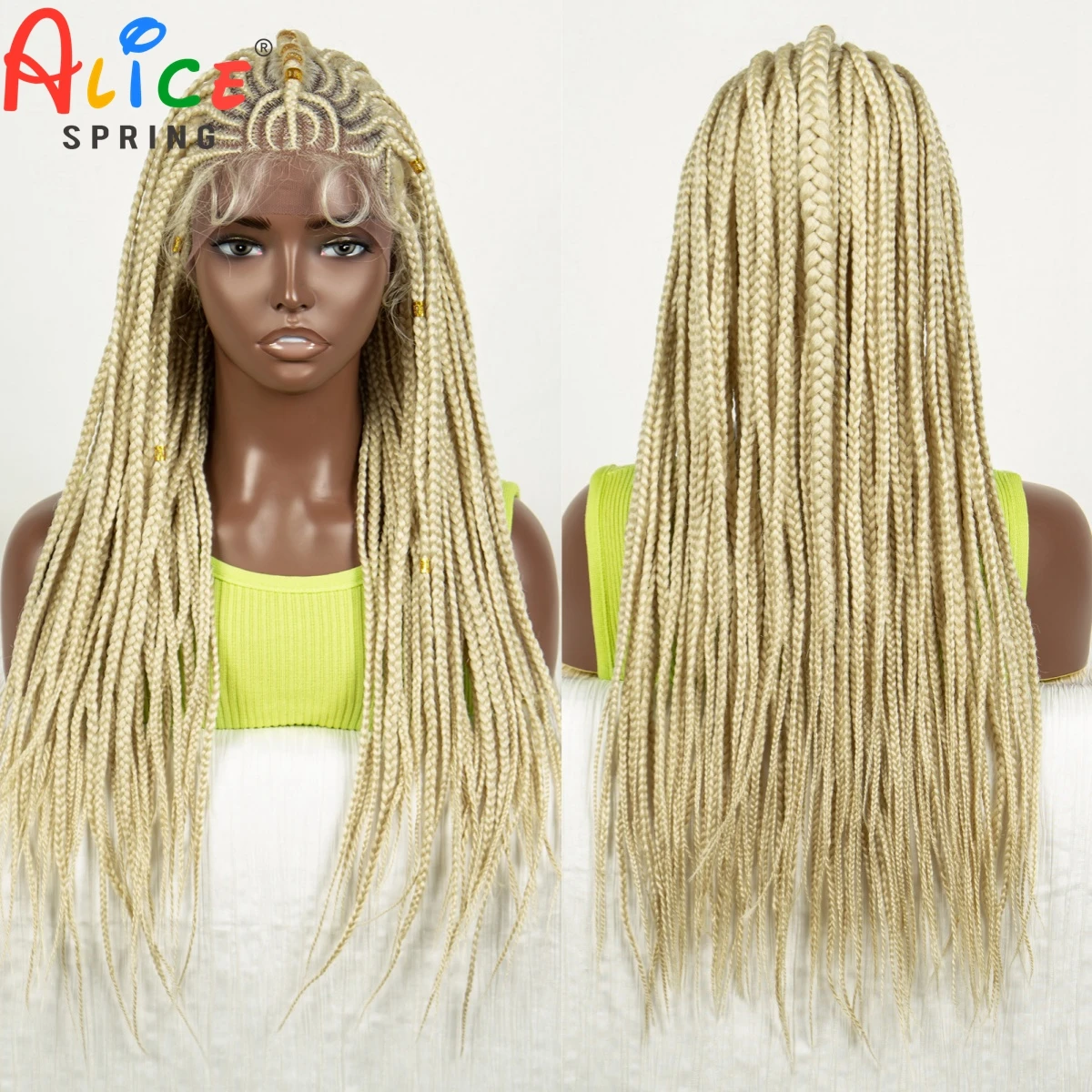 Perruque Lace Front Synthétique Tressée Blonde 613, 26 Pouces, avec Baby Hair, Cornrow, Sans Nministériels d, pour Femme