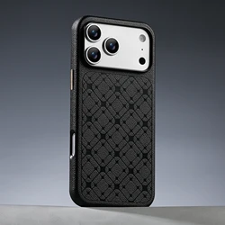 Elegant Slim Leather Phone Case with Embossed Pattern - Lightweight and Protective Cover - iPhone 16 (Black)