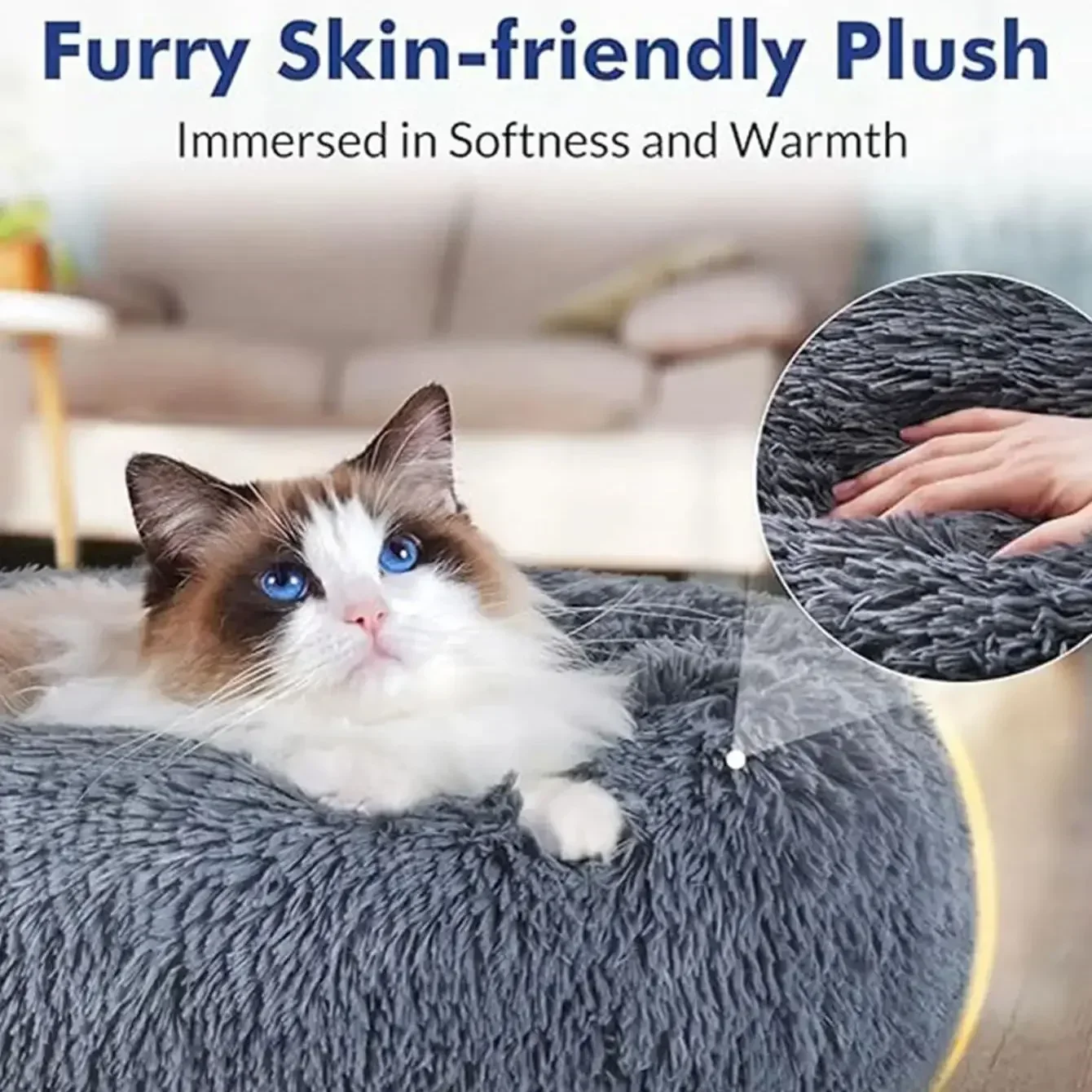 40-90cm Small Cat Bed Long Plush Dog House Round Large Dog Bed for Medium Dog House Super Soft Winter Warm Sleeping Nest
