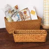 Rectangular Straw Rattan Storage Baskets Woven Seagrass Storage Basket Handmade Desktop Storage Box Sundries Snack Organizer 2
