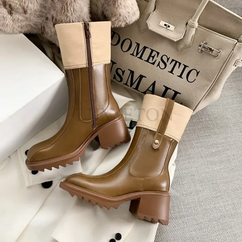 

Women Ankle Boots Women Shoes Zippers Small Medium Sized Leg Boots High Heels Soft PU Leather Boots Women Fashion Autumn Winter