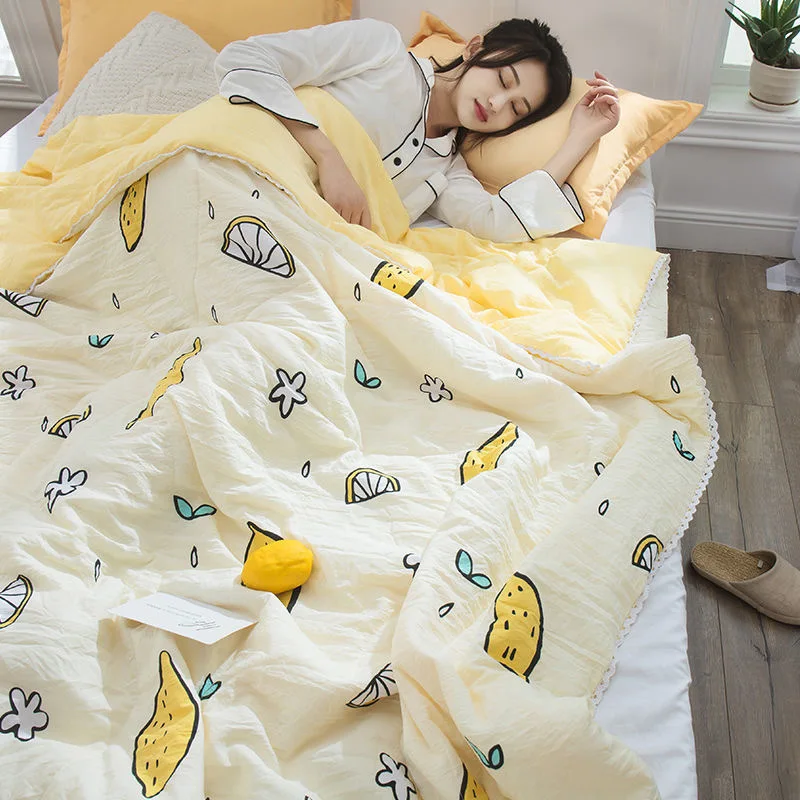 Children Summer Quilt Cartoon Fruits Colorful Comforter Adults Mechanical Wash Floral Lace Quilting Thin Quilts Cool Blankets summer quilt summer quilt set