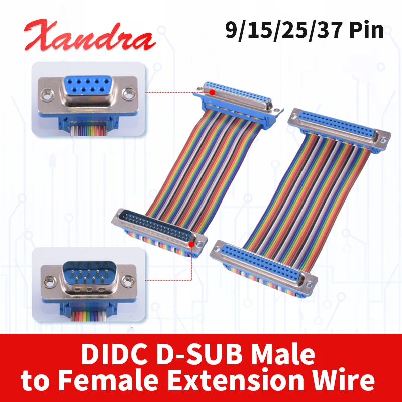 DIDC RS-232 DR/DB 9/15/25/37 Pin Ribbon Cable Connector Connection Line D-SUB DB9 DB15 DB25 DB37 Male to Female Extension Wire 2