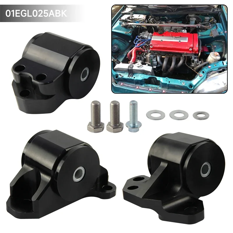 For Honda Civic EG Acura Integra Engine Mount Swap 3-Bolt kit B&D-Series 92-01 Engines Transmission Billet Aluminum Silver/Black 1