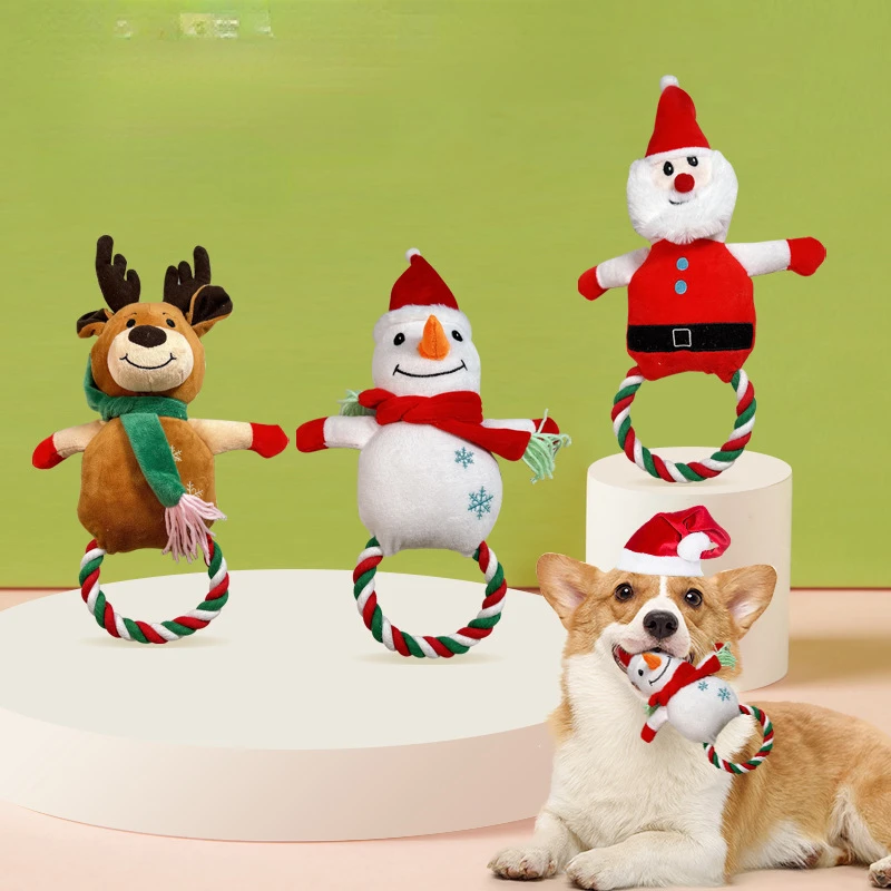 

Рождественская серия домашних животных, плюшевые игрушки для собак, Санта-Клаус, лось, снеговик, красочные игрушки, интерактивные игрушки для укусов