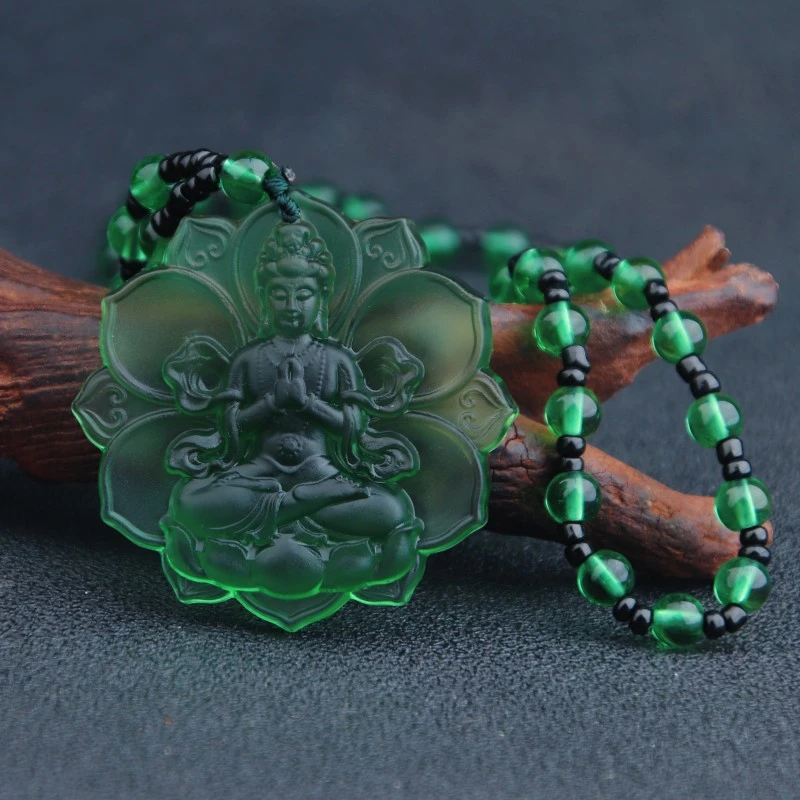 Liuli Crystal Buddha Green Tara Amulet Buddha Charms Tibetan Buddhism