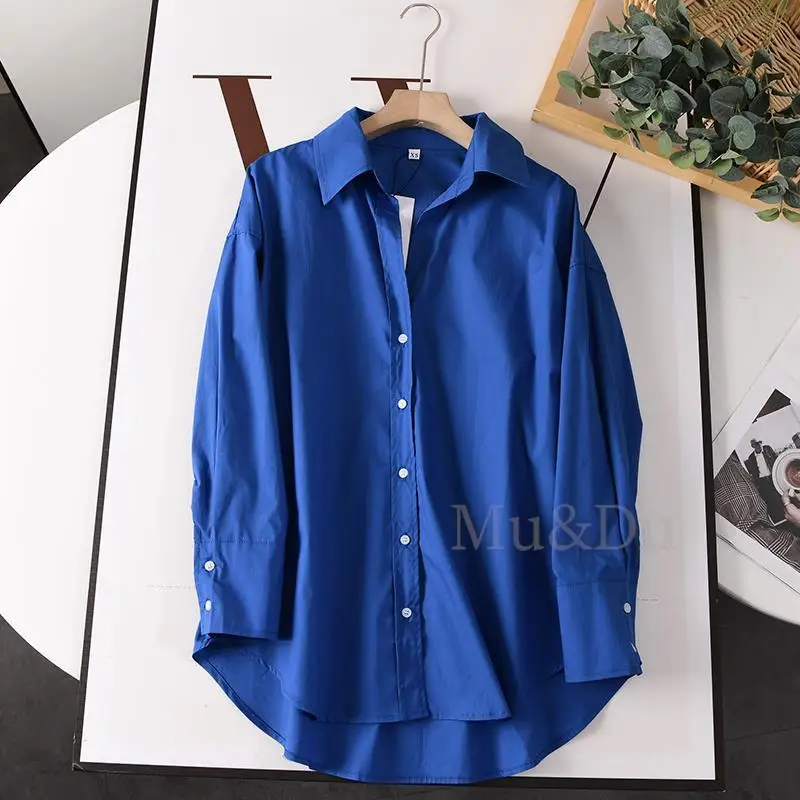 Mu & Du 2023 estate scollo a v popeline camicia da donna semplice solido allentato camicetta Office Lady Casual Versatile Blusas top Cardigan