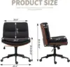 Armless Modern Walnut Office Desk Chair with Wheels, Adjustable Wide Swivel Task Chair, Ergonomic Cross Legged Fabric Chair for 2