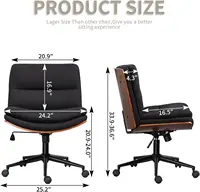 Armless Modern Walnut Office Desk Chair with Wheels, Adjustable Wide Swivel Task Chair, Ergonomic Cross Legged Fabric Chair for 2