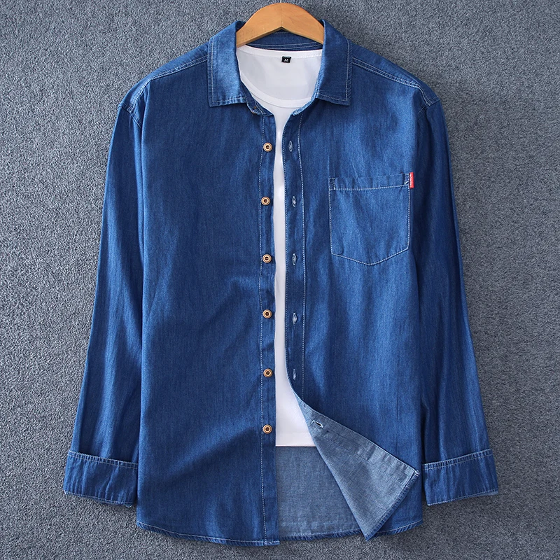 New Fashion Denim Shirt Men's Work Wear Long Sleeve Shirt Spring and Autumn Wear European and American Washed Size XL-8XL denim shirt long sleeved shirt