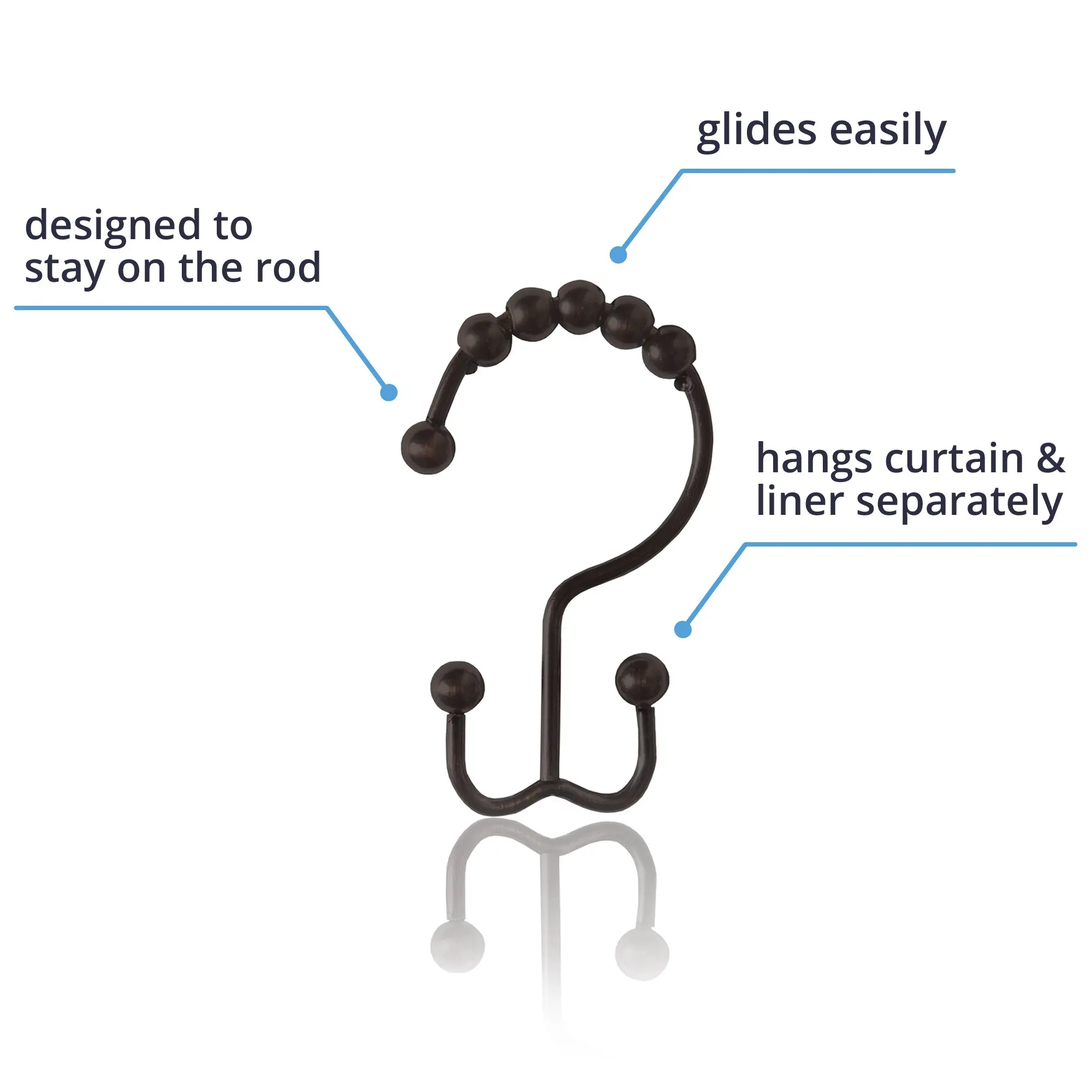 12 Pack Shower Curtain Hooks Shower Curtain Rings Rust Proof Metal Double Glide Hooks for Bathroom Rods Curtains