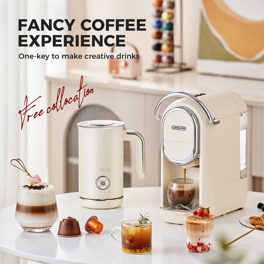 Cafelffe 4in1 Electric Milk Frother Frothing Foamer Chocolate Mixer Cold/Hot Latte Cappuccino Automatic foam milk heater Warmer 5
