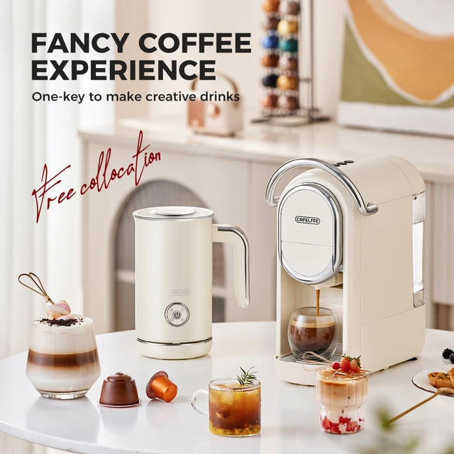 Cafelffe 4in1 Montalatte Elettrico Schiuma Schiuma Mixer per Cioccolato Freddo/Hot Latte Cappuccino Riscaldatore Automatico per Schiuma di Latte Scaldino 6