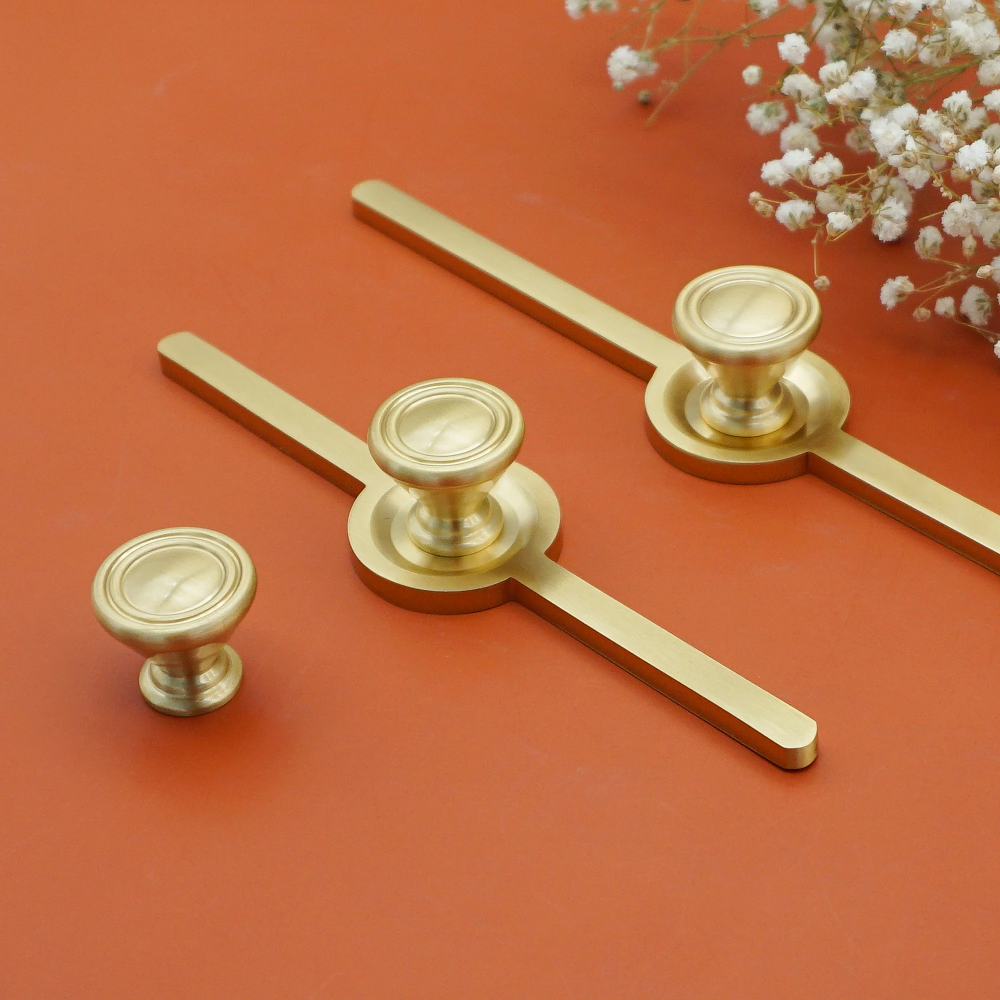 Solid Brass Knobs Chinese Style Handles for and Drawers Gold