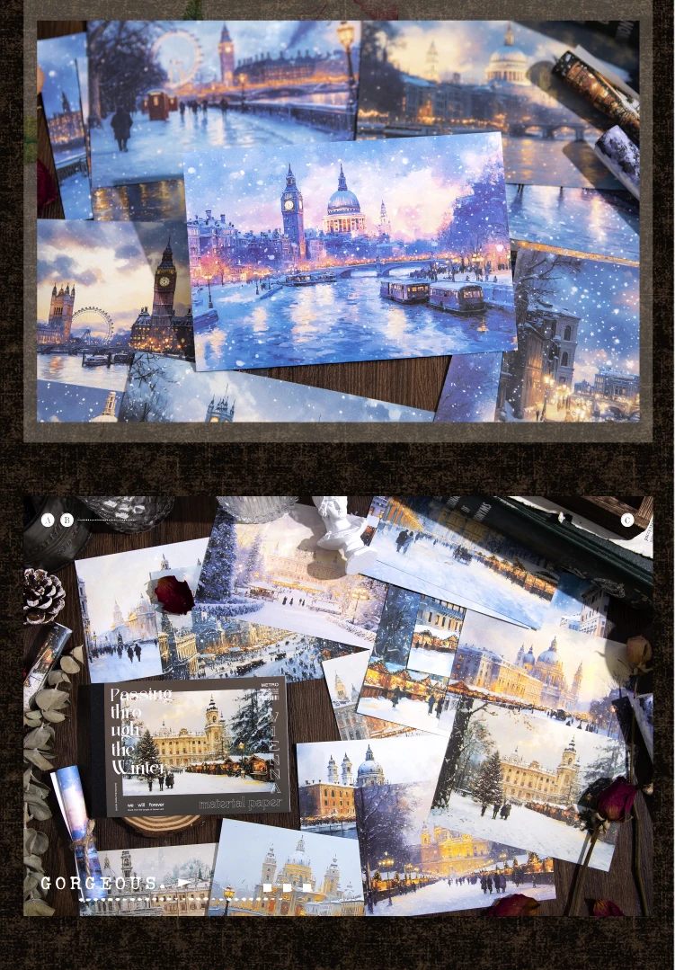 Journal GO 30 Blatt Winter-Themenmaterialpapier für Collage Junk Journal Scrapbooking DIY Winter City Dekor Hintergrundpapier – Detail 10