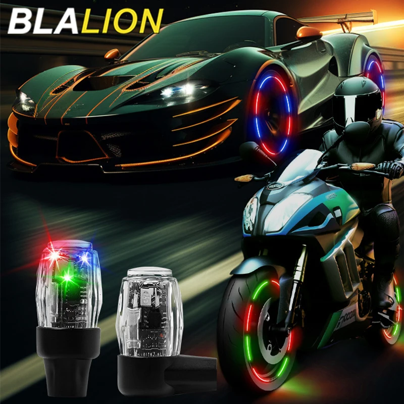 BLALION 자동차 빛나는 자전거 모토 휠 타이어 라이트 허브 램프, 에어 밸브 스템 LED 라이트, 캡 커버 포함, 자동차 스타일링 라이트, 2 개, 4 개