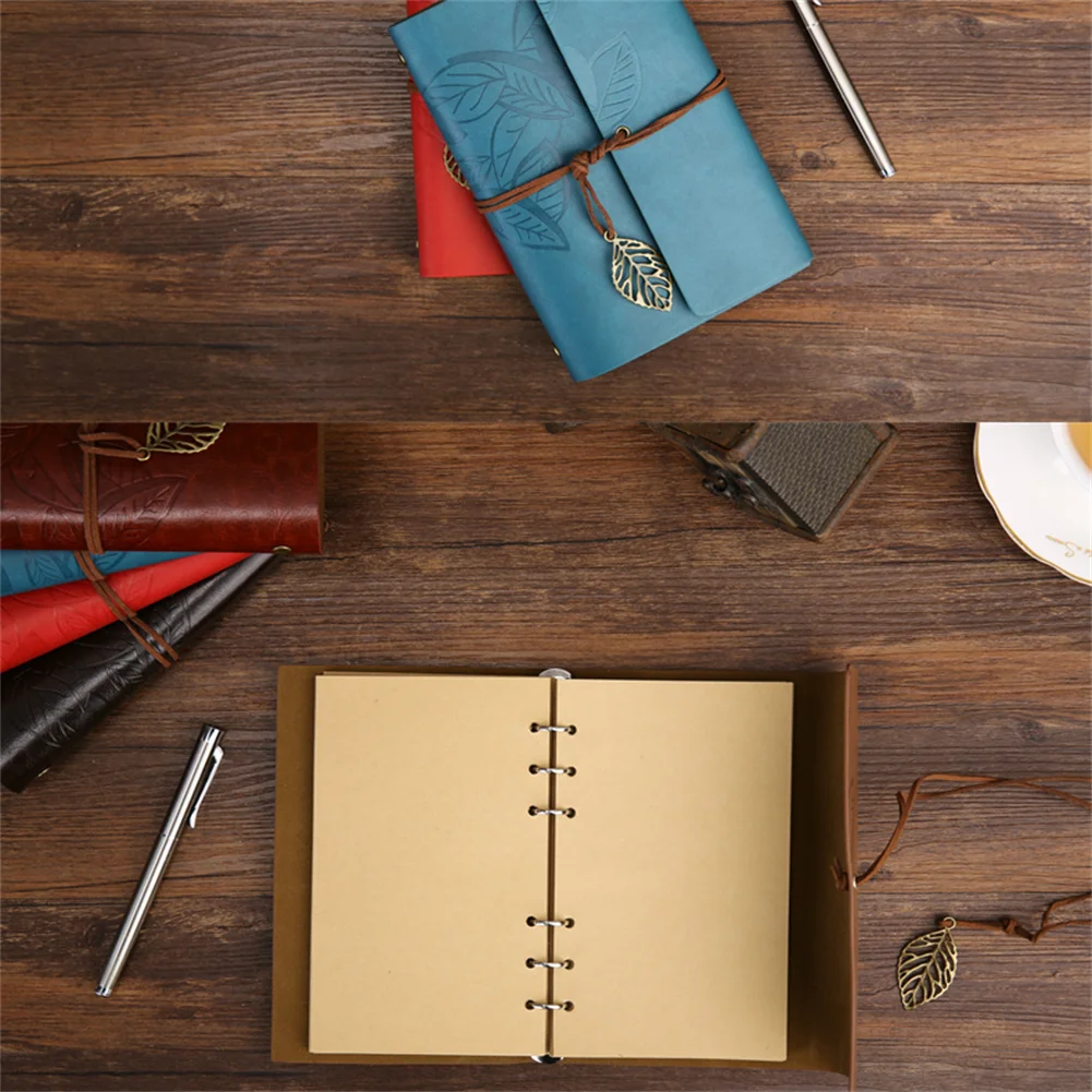Notebook Retro Leaf Writing Journal Notebook Travel Writing Pendants Classic Embossed Vintage Leather Note Book Creative Gift Stationery