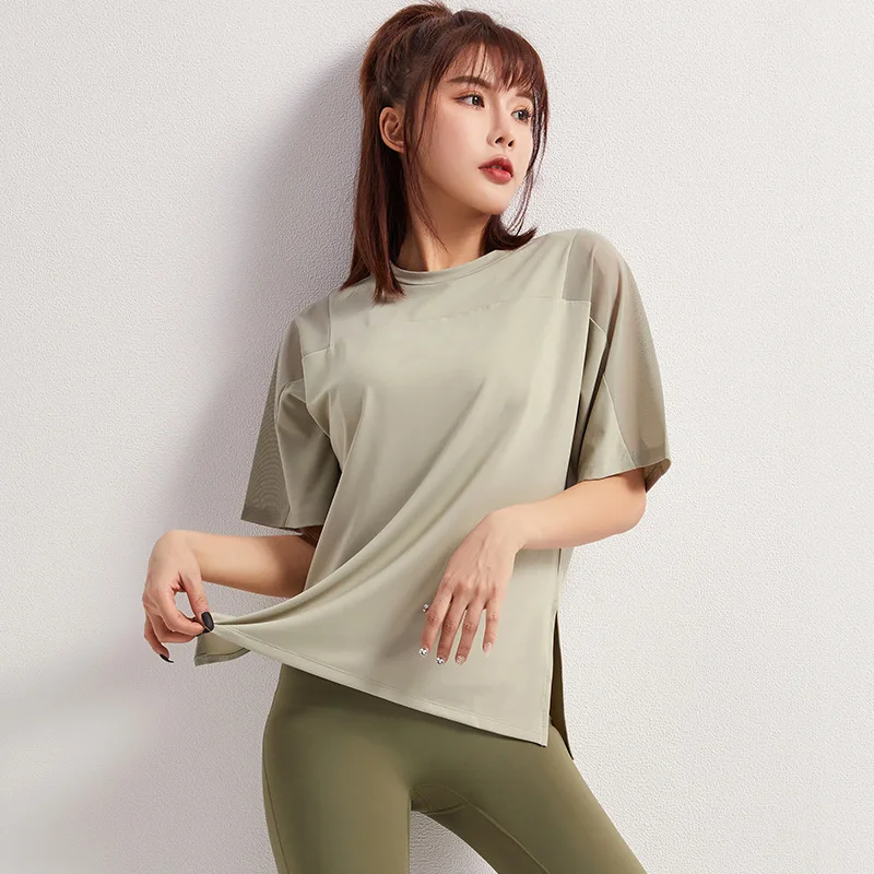 

2022 Summer Fitness Clothes T-shirt Loose Short Sleeve Mesh Sports Top Women's Running Fast Drying Breathable Fitness Yoga Suit