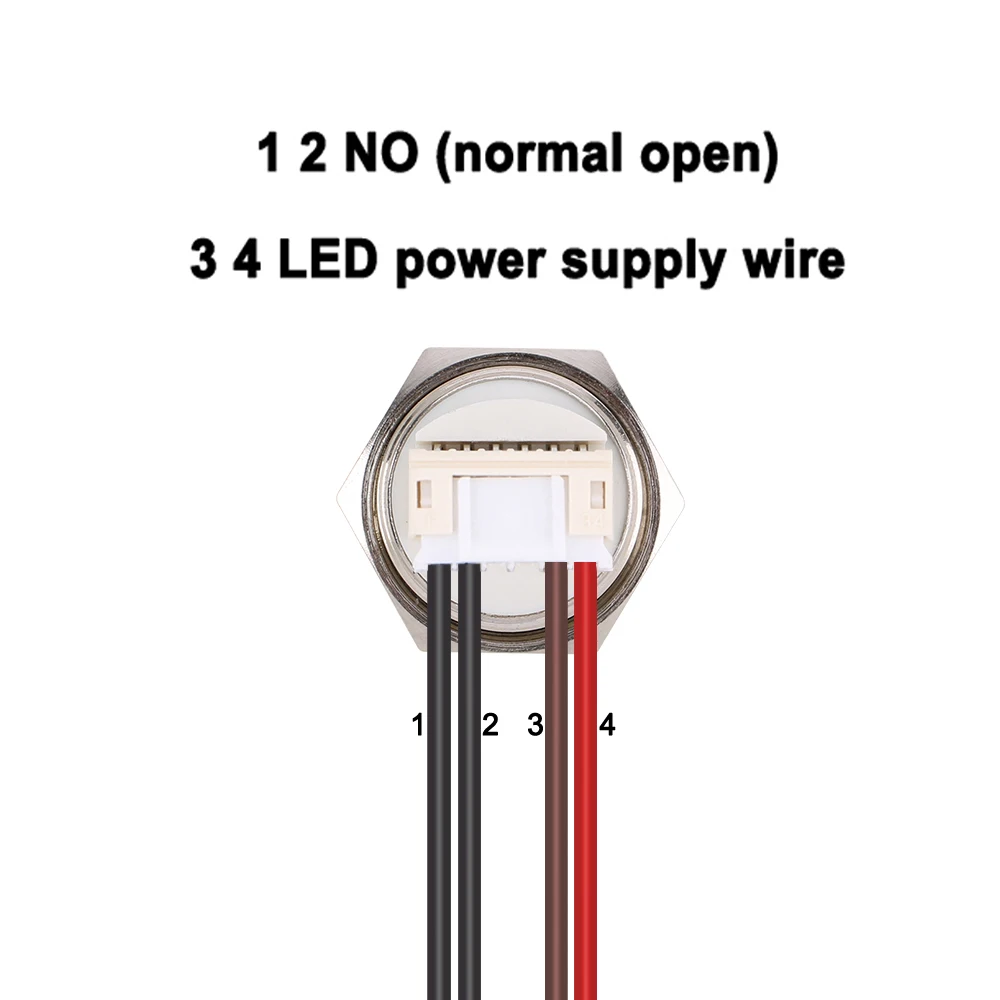 1 Stück 16 mm ultrakurzer Metall-Drucktastenschalter mit Draht, kurzzeitiger Reset mit LED-Licht, flach/hoher Kopf, 6 V, 24 V, Jog-Schalter – Detail 2