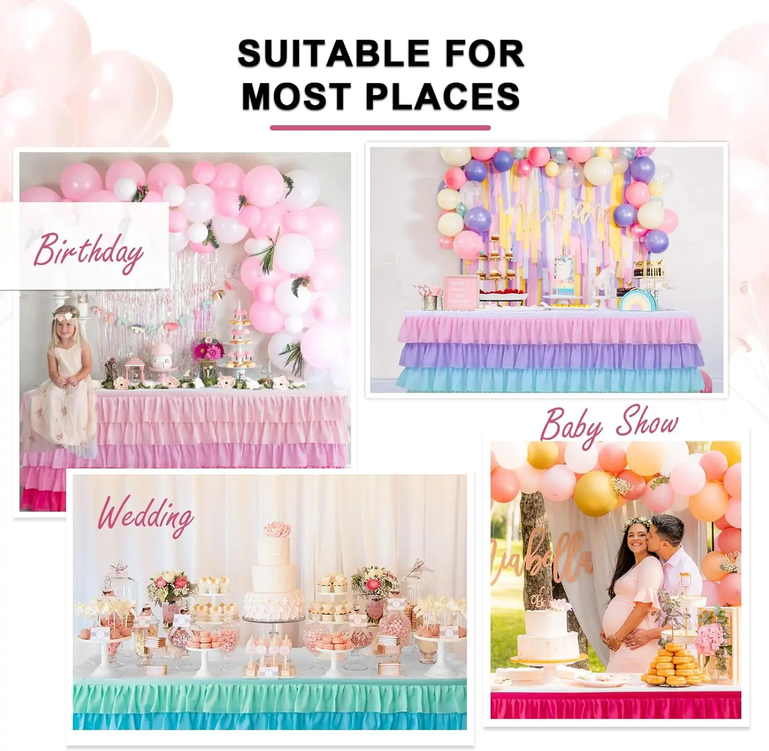 Tulle Table Skirt Tutu Ruffled Chiffon Tablecloth For Wedding Baby Shower Girls Birthday Party and Cake Dessert Table Decoration