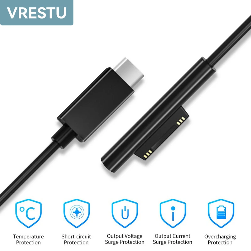 Usb Tipo C A Microsoft Surface Charger Pd Alimentatore Magnetico Ricarica Rapida Kabel Per Microsoft Surface Pro 7/6/5/4/3 Book 2