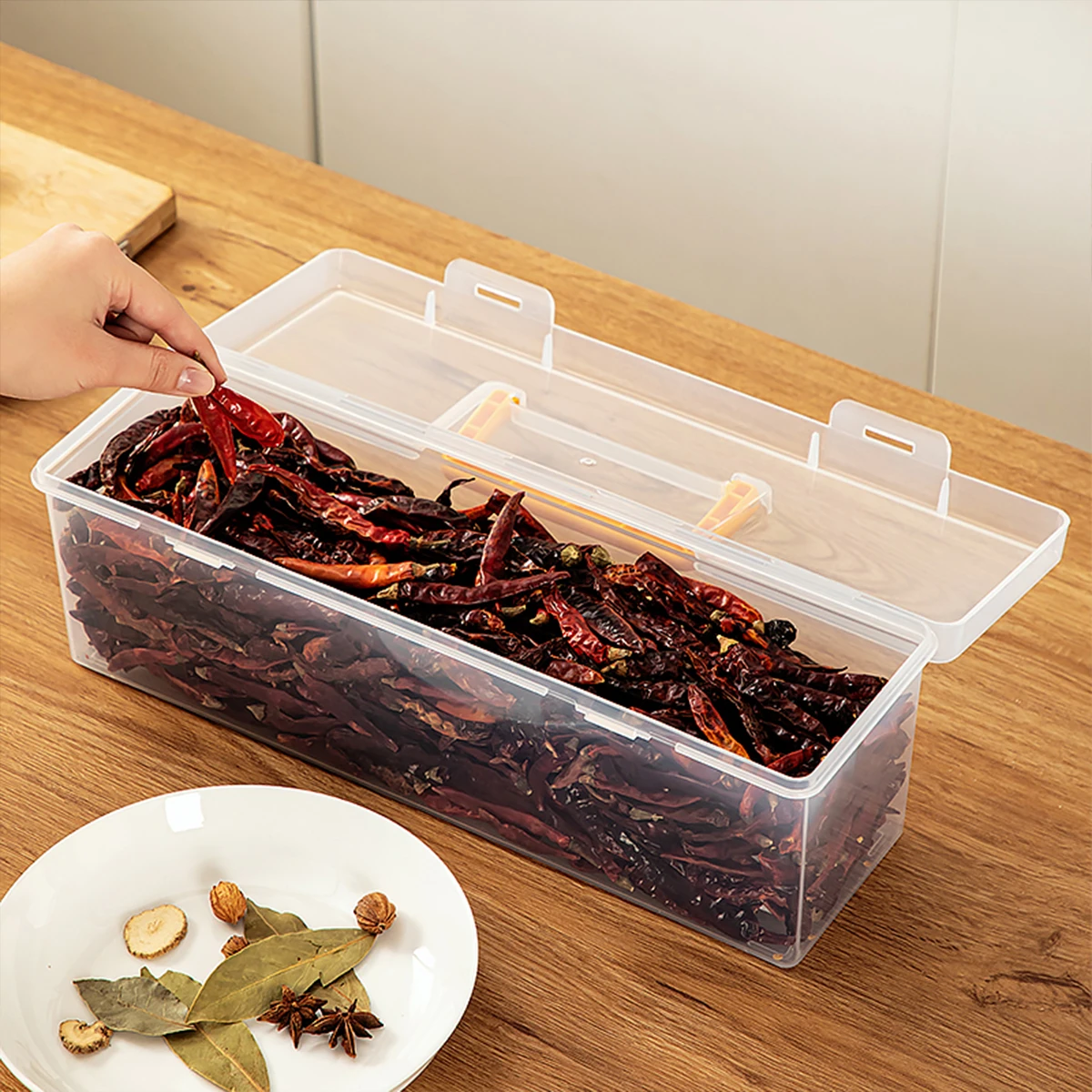 6 Grids Sealed Plastic Storage Box Handle Portable Large Capacity Spice Storage Container Clear Kitchen Organizer