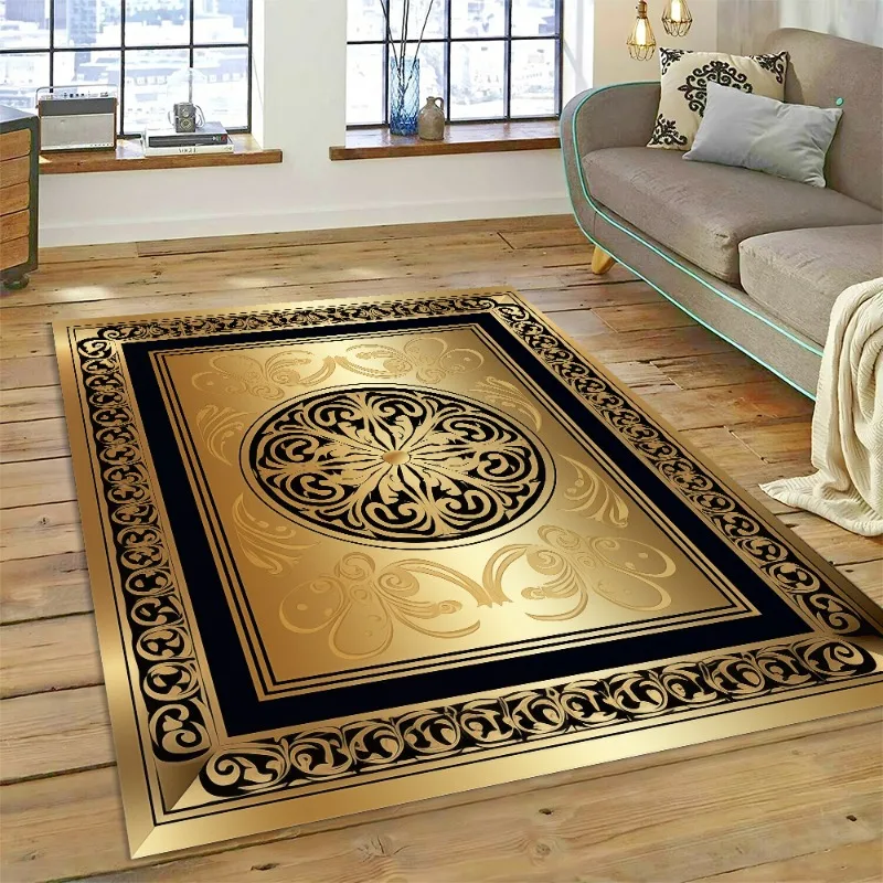 

Ковры в европейском стиле для гостиной роскошный золотой черный коврик для салона спальни украшение прикроватный коврик Домашние коврики для пола