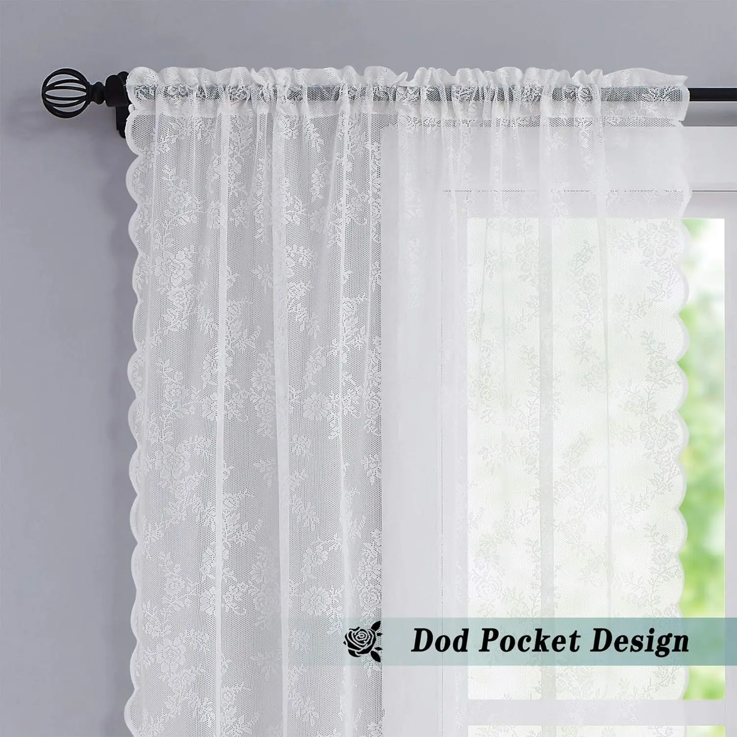 2pcs elegant solid-color curtains with wave lace trim. Holiday home decor. 2