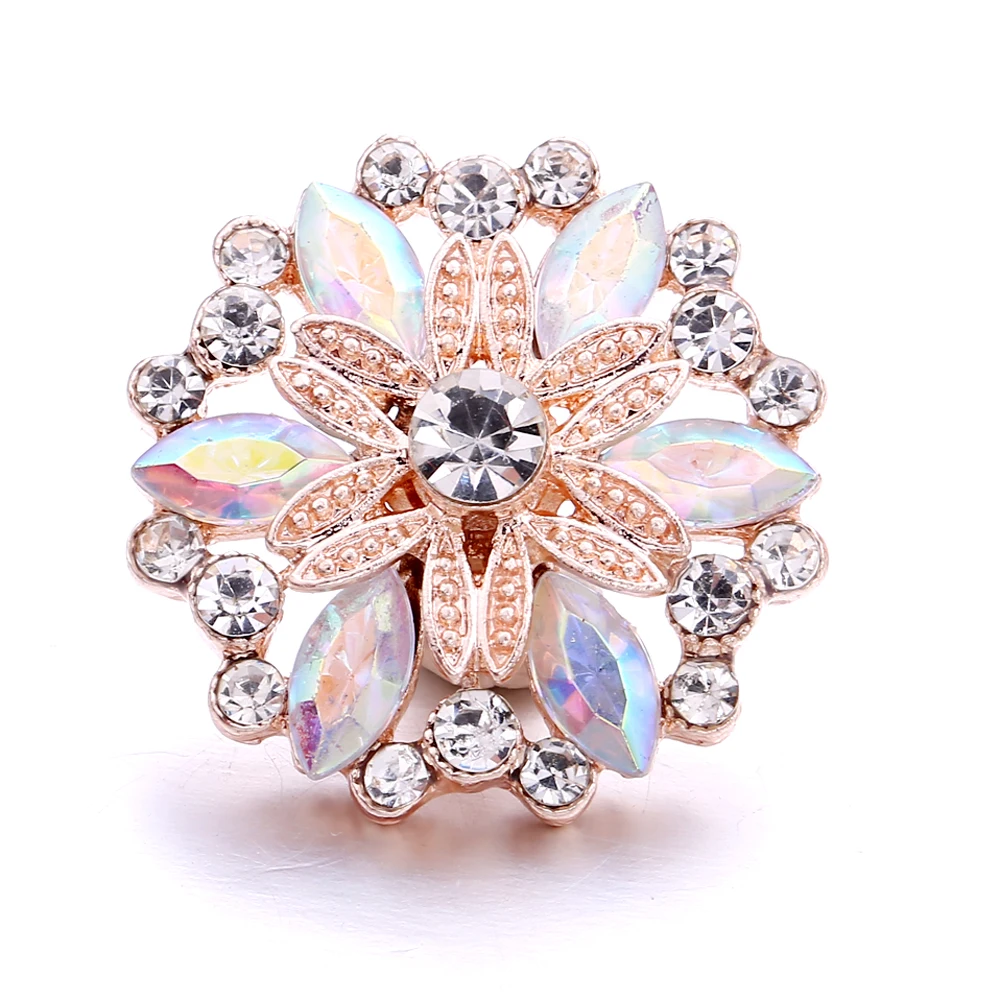 15pcs New Flower Snap Button Jewelry Rhinestone Metal 18mm Snap Buttons Fit 20mm 18mm Snap Button Bracelet Necklace