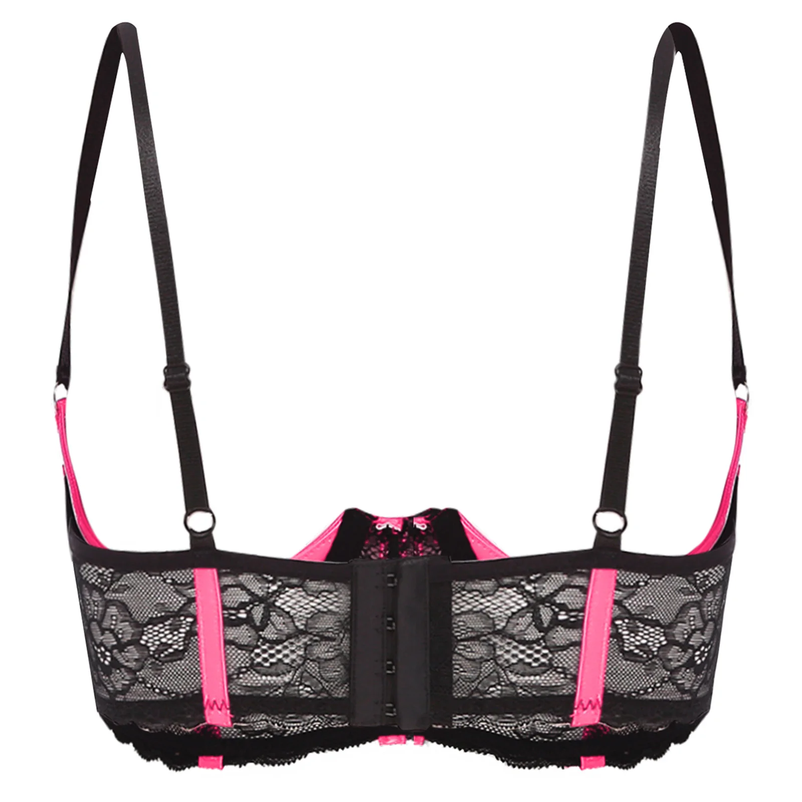 Womens Patent Leather 1/3 Cup Underwired Bra Adjustable Shoulder Straps Floral Lace Brassiere Lingerie Open Breast Bra Underwear women bra