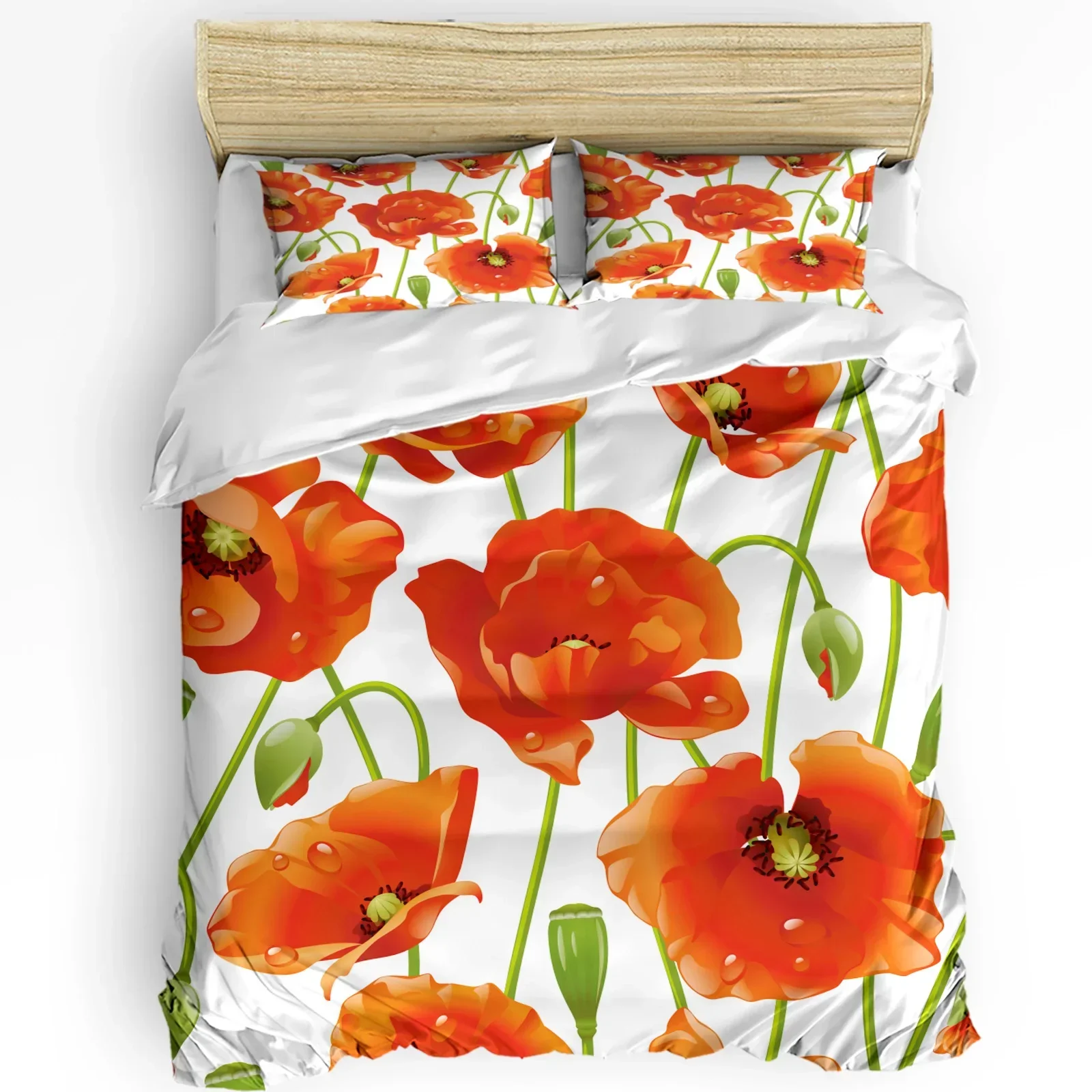 Red Poppy Flower Plant Nature 3pcs Bedding Set For Bedroom Double Bed Home Textile Duvet Cover Quilt Cover Pillowcase