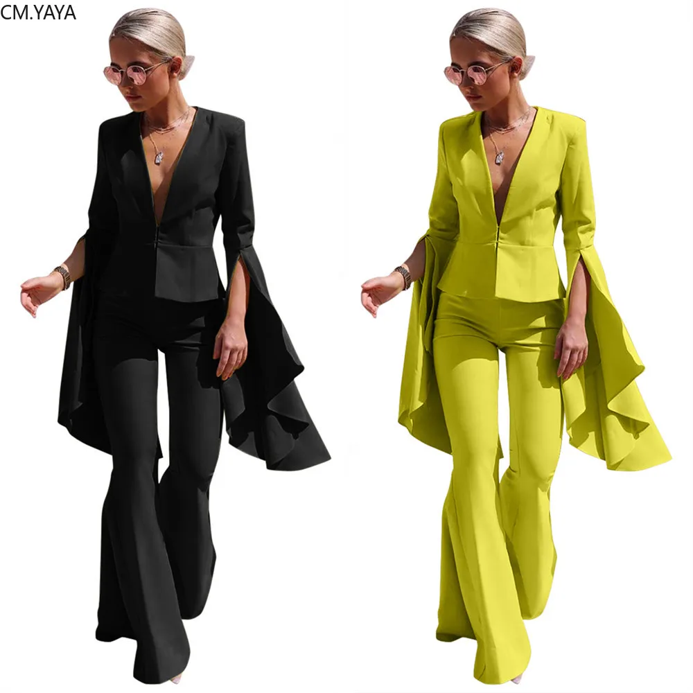 Gl Autumn Winter Tracksuits Irregular Full Flare Sleeve Blazers + Pants