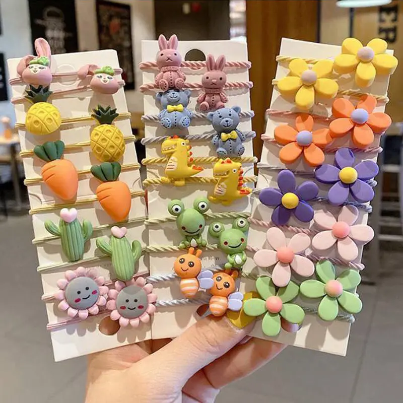 

50/40/30/20/10pcs bathroom shower daily fixed hair hair rope little girl does not hurt hair flower set cute cartoon rubber band