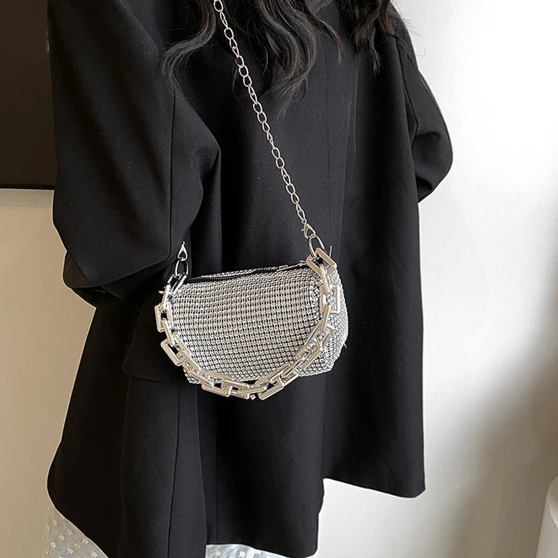 New Women Bag Shoulder Crossbody Bag for Ladies Bling Diamond Design Handbag Purse Single Pillow Shoulder Bag