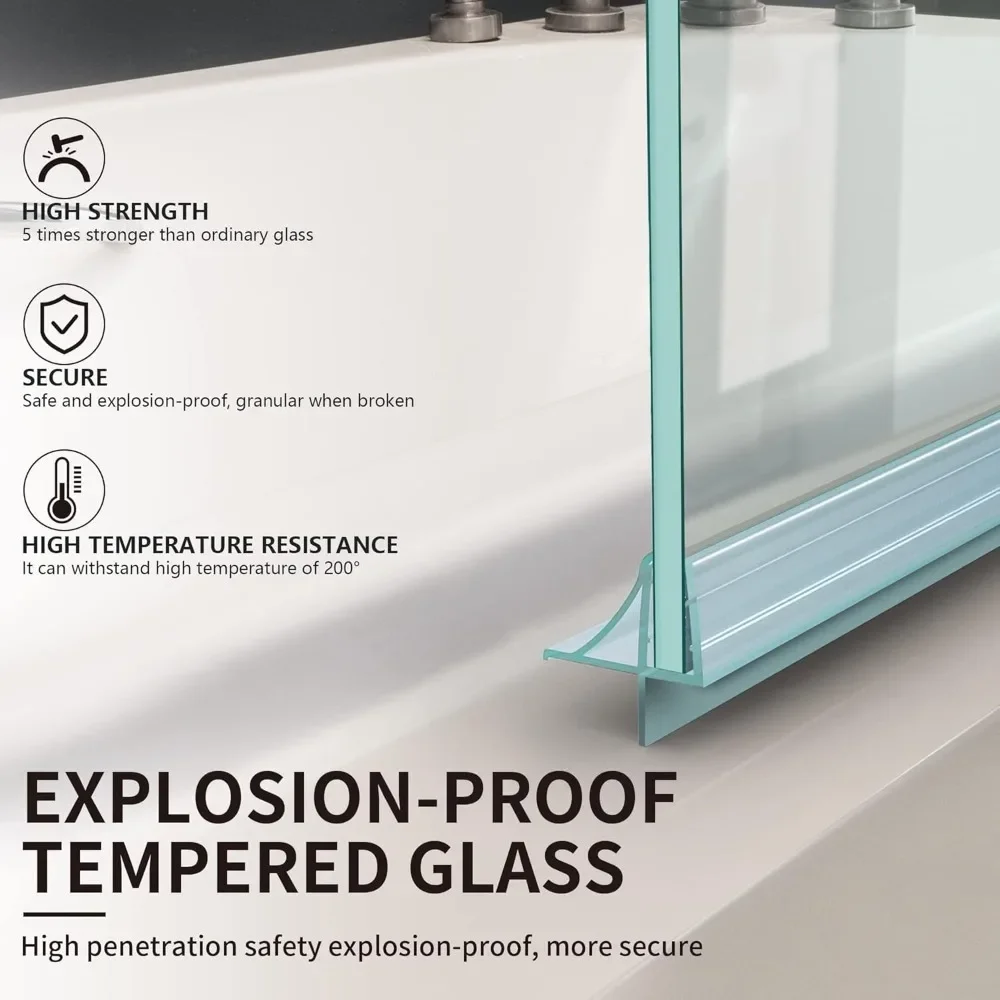 NEW-Shower Frameless Glass Door for Bathtub, 30”×55” Hinged Tub Shower Screen, Tempered Glass Tub Door, Chrome Pivot Bathroom Sh