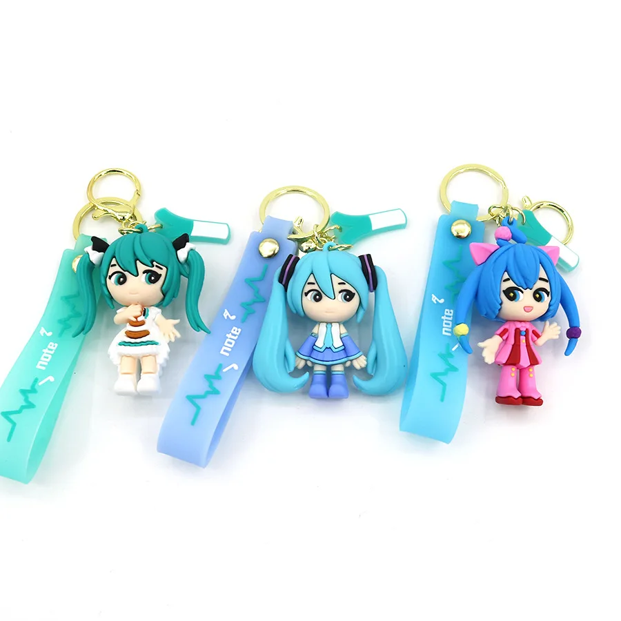 Cartoon Hatsune Miku Keychain Second Drop Glue Doll Pendant Bag Ornaments Children's Toys Birthday Gift Couple Key Chain