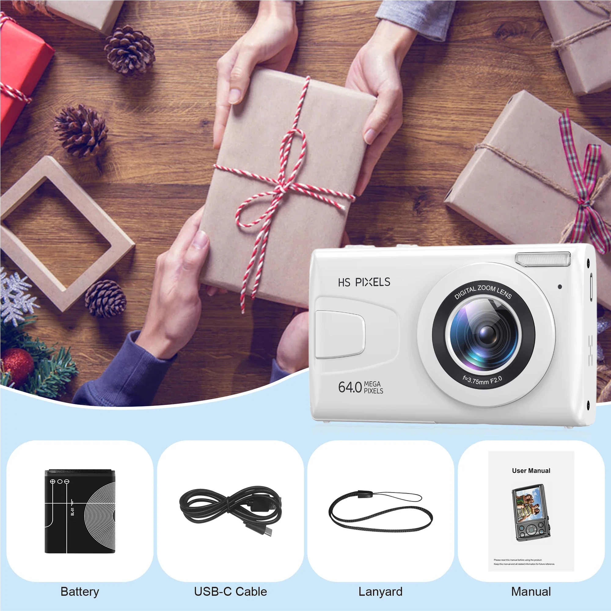 4K Digital Cameras Photography 64MP Autofocus Anti-Shake Vlogging Children Video Camera 18X Digital Zoom Compact