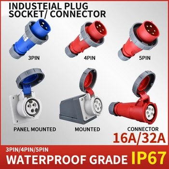 ปลั๊กอินอุตสาหกรรมและซ็อกเก็ต3P/4P/5Pin ขั้วต่อไฟฟ้า IP67waterproof 16A 32A เต้ารับติดผนังตัวผู้ตัวเมีย220V 380V 1