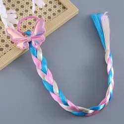 Girls Rainbow Braid Wig with Rose Hair Tie - Kids Mermaid Princess Cosplay Accessory (Braid07)