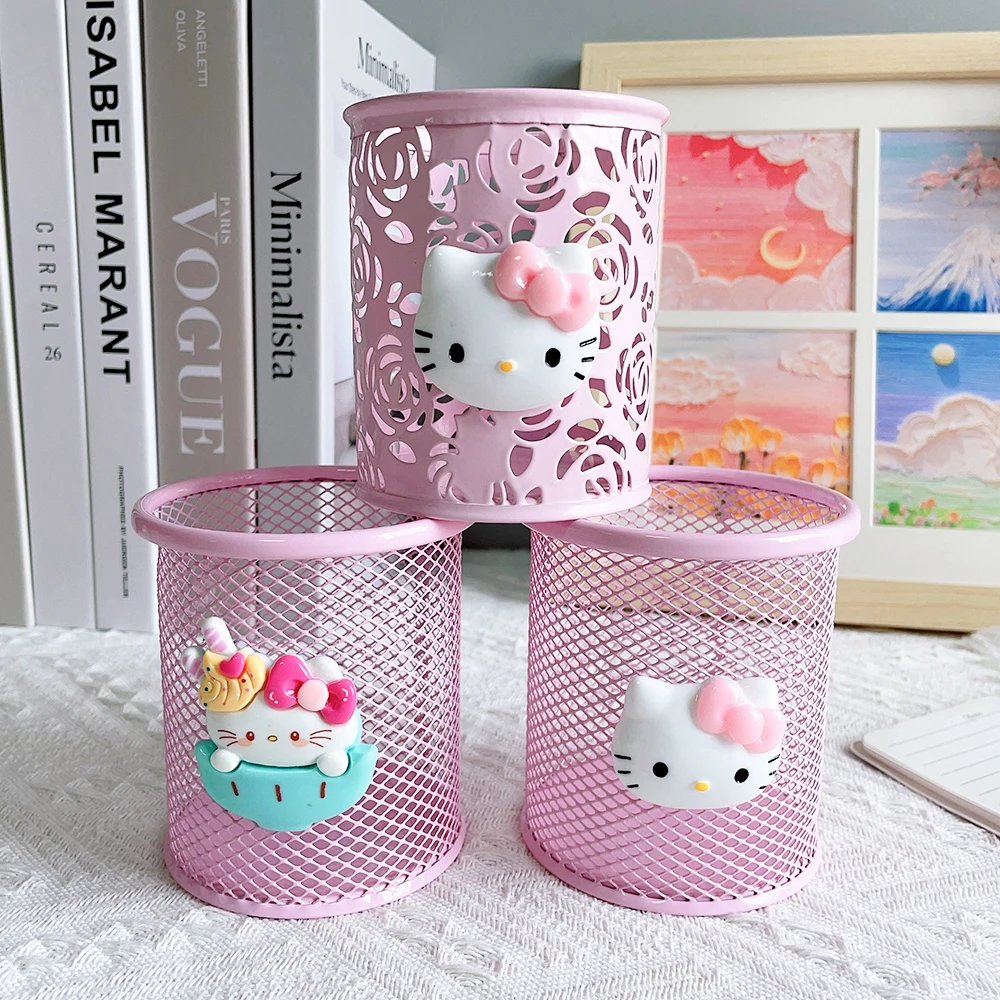 Sanrio Series Cute Hello Kitty Fashion Pen Holder Desktop Decorations Anime Fans Girl Creative Round Pen Holder 2