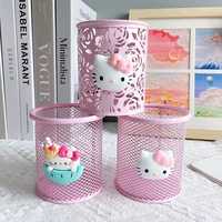 Sanrio Series Cute Hello Kitty Fashion Pen Holder Desktop Decorations Anime Fans Girl Creative Round Pen Holder 2