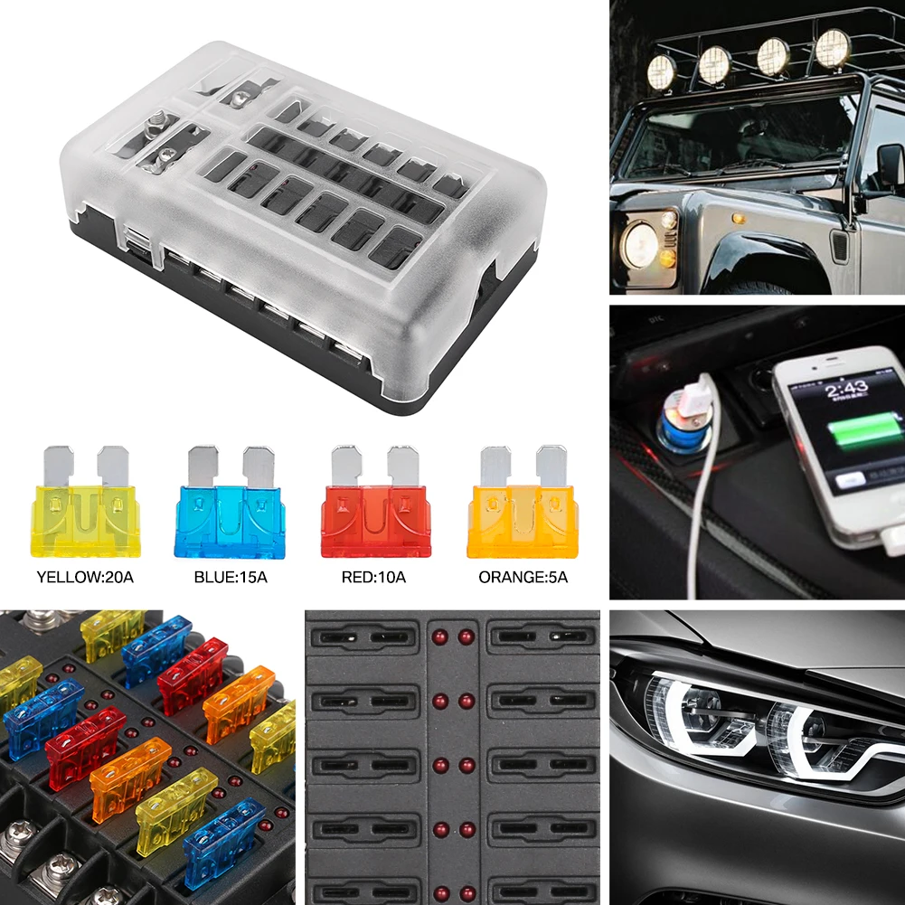 6/12 Way Blade Fuse 12-24V Car Boat Fuse Box Holder With Plastic Cover For Power Panel Board Camper RV Accessorie
